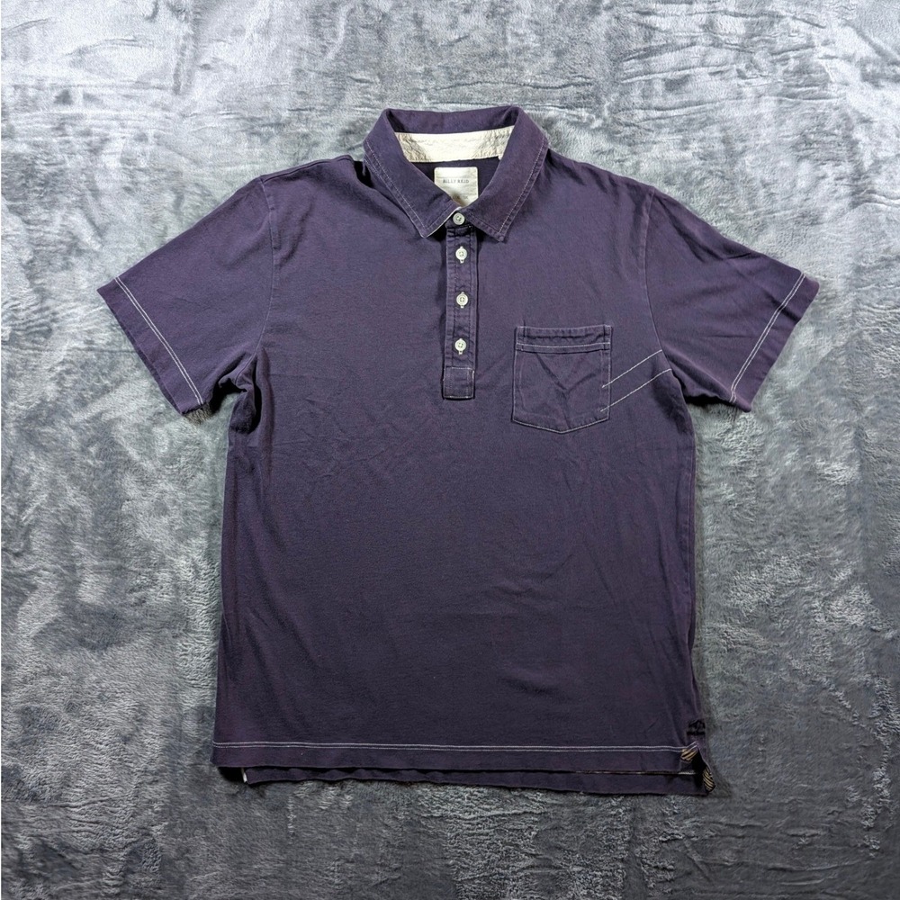 Billy Reid Mens Cotton Jersey Pocket Polo Shirt Size M Purple Short Sleeve